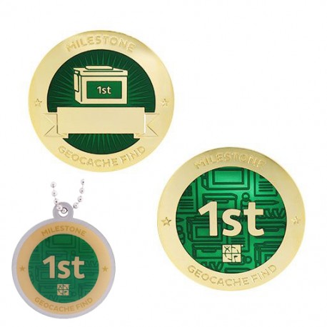 Milestone Geocoin and Tag Set - 1st Find (2 Trackables)