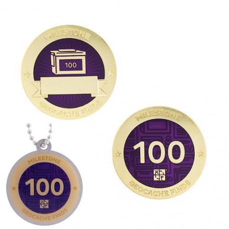 Milestone Geocoin and Tag Set - 100 Finds (2 Trackables)