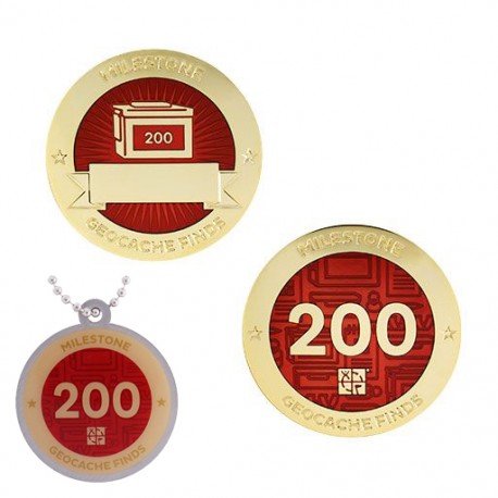 Milestone Geocoin and Tag Set - 200 Finds (2 Trackables)
