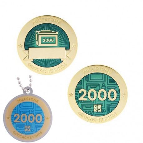 Milestone Geocoin and Tag Set - 2000 Finds (2 Trackables)