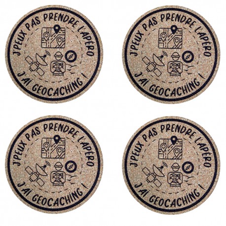 Sous-verre "J'peux pas prendre l'apéro j'ai Geocaching" - Lot de 4