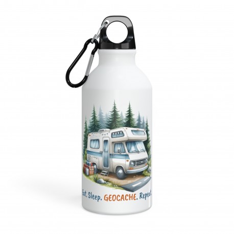 Gourde Blanche 500ml - Camping Car "Eat.Sleep.Geocache.Repeat"