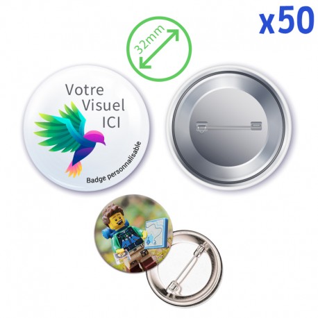 Badges personnalisés 32mm - Lot de 50