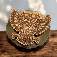 Steampunk Wooden Geocoin - Owl