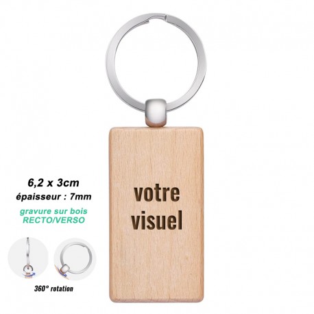 Porte-clés en bois personnalisé - Rectangle