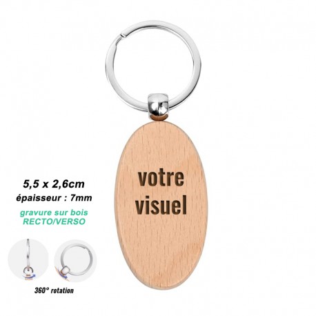 Porte-clés en bois personnalisé - Ovale