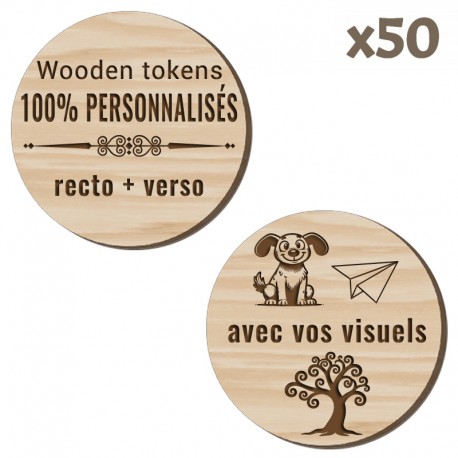 Wooden Tokens personnalisés - Lot de 50