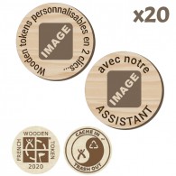 Wooden Tokens avec assistant - Lot de 20