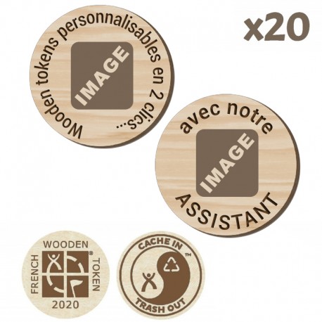 Wooden Tokens avec assistant - Lot de 20