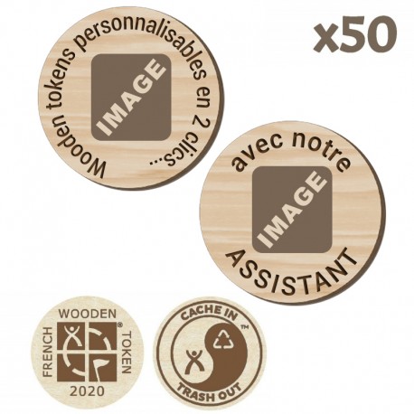 Wooden Tokens avec assistant - Lot de 50